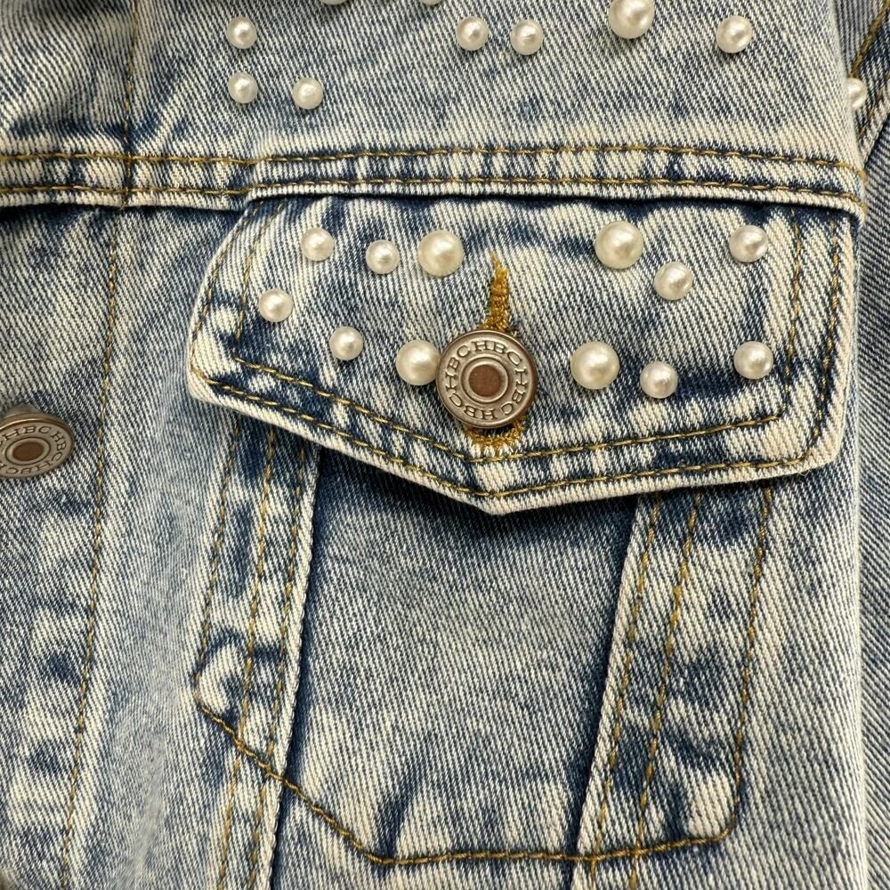 Heirloom Bridal Wifey Blue Jean Denim Jacket Pearl Beaded Seed Beading Small NEW - Picture 8 of 10